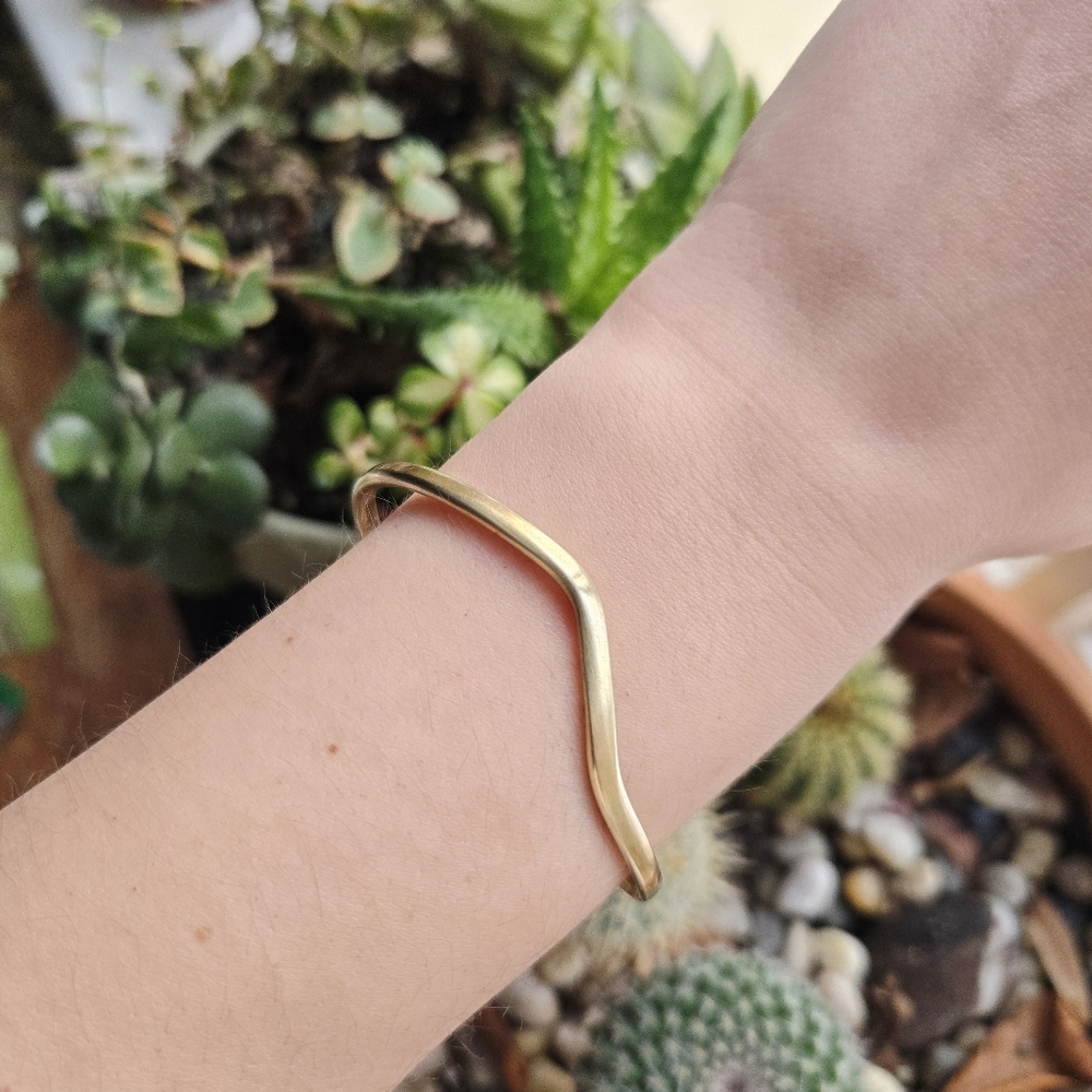 Vintage Serigio Lub Dainty Brass Wave Bangle Cuff Bracelet